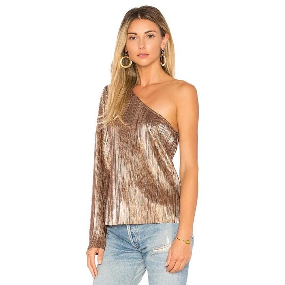 NWT House Of Harlow 1960 x Revolve Ross Rose Gold Metallic One Shoulder Boho Top - Picture 2 of 14